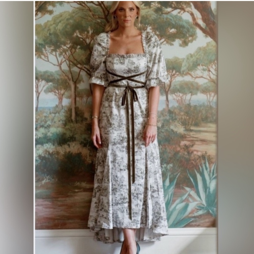 Antonio Melani toile de maxi olive green dress